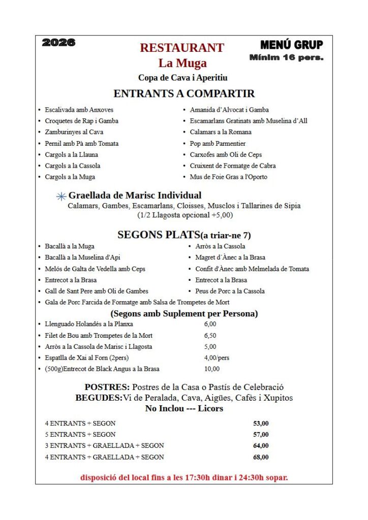 Menú de grup – Restaurant La Muga